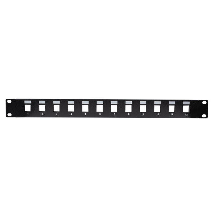 DYNAMIX 19'' 12 Port Unloaded Patch Panel Keystone Inserts, 1RU *REQUIRES SLIMLI