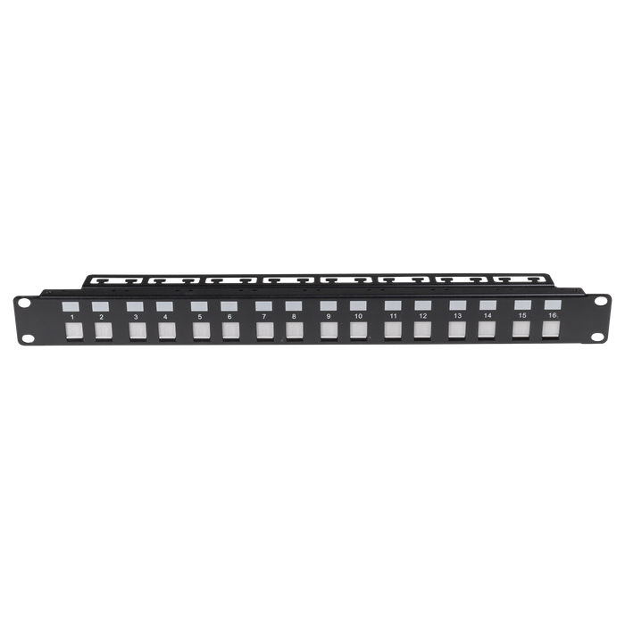 DYNAMIX 16 Port Unloaded Patch Panel, Shuttered Keystone Inserts, 1RU