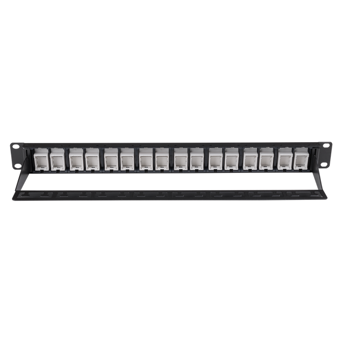 DYNAMIX 16 Port Unloaded Patch Panel, Shuttered Keystone Inserts, 1RU