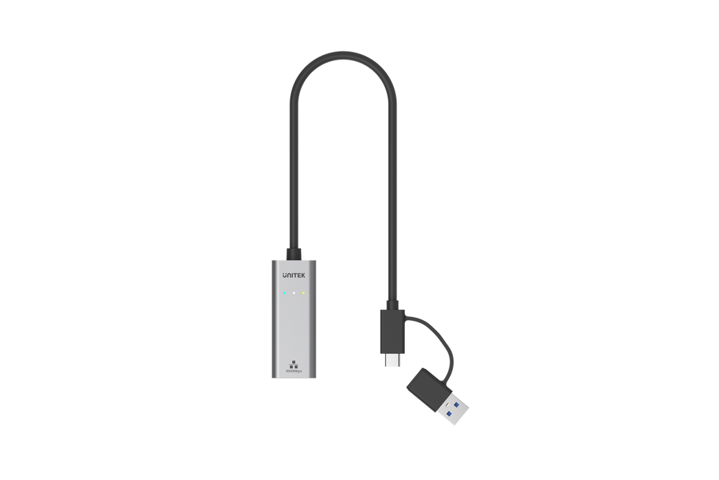 UNITEK USB to Gig Ethernet Adapter with 2-in-1 Connectors (USB-C & USB-A). Suppo