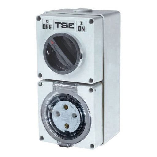 TRADESAVE Switched Outlet 4 Pin 40A Round, IP66 Stainless Steel cover fastening.