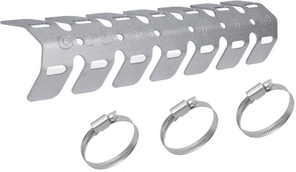 PIPE GUARD 4T 4 STROKE UNIVERSAL SILVER ( EXHAUST CLAMPS HOLD PROTECTOR DIRECTLY ON THE HEADER )