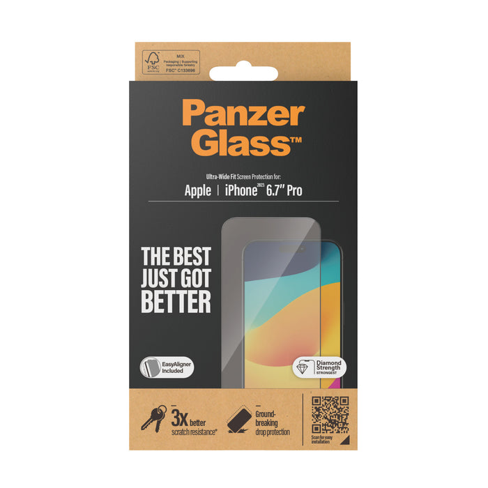 PanzerGlass Screen Protector Ultra-Wide Fit for Apple iPhone 15 Pro Max - Clear