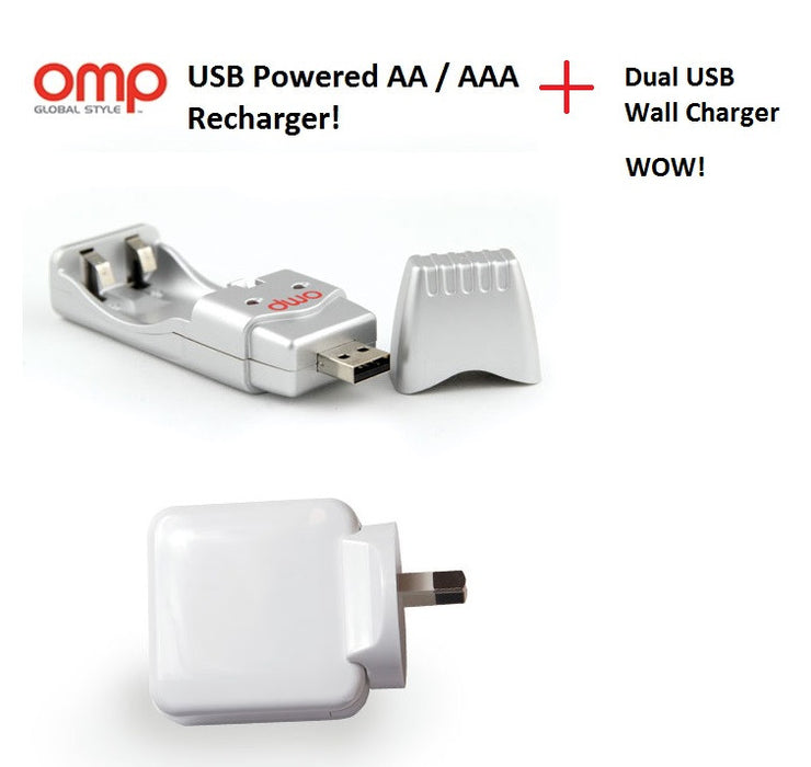 OMP AAA USB BATTERY CHARGER Kit + 4PK 2500mAh