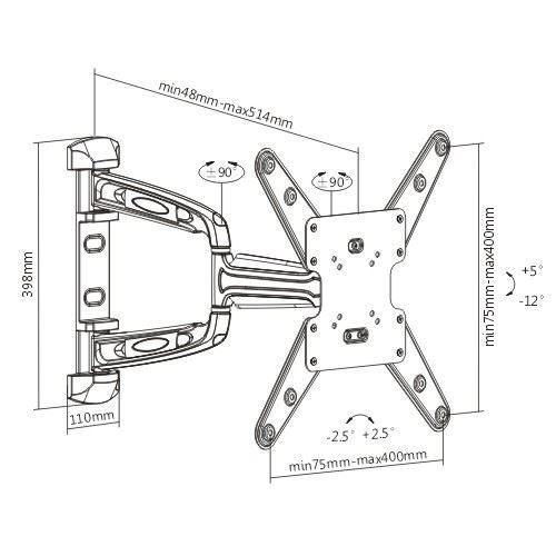 BRATECK 23''-55'' Full motion TV wall mount bracket. Extend, tilt and swivel. VE