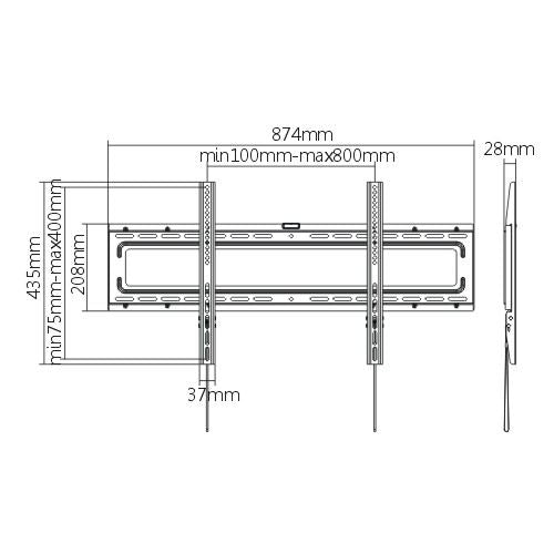 BRATECK 37"-80" Fixed Wall Mount TV Bracket. Max load: 50Kgs. VESA support up to