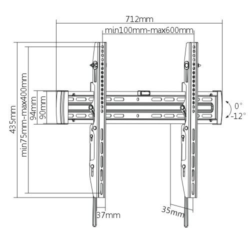 BRATECK 40-70'' Tilt wall bracket. Max load: 50kg. VESA support up to: 600x400.