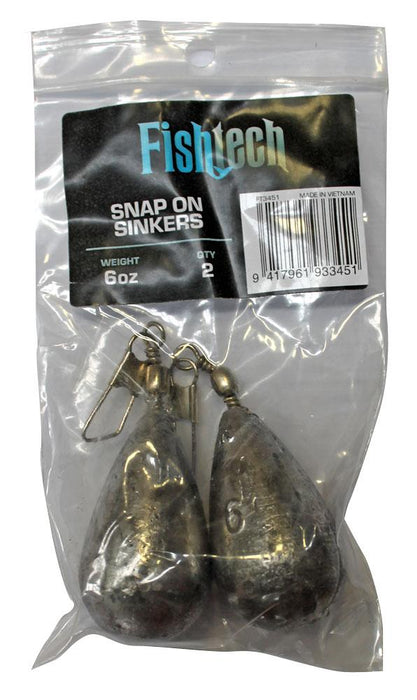 Fishtech Snap On Sinker 6oz (2 per pack)