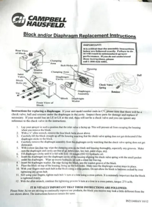 Campbell Hausfeld DIAPHRAGM KIT AL125900SV PRE 2006