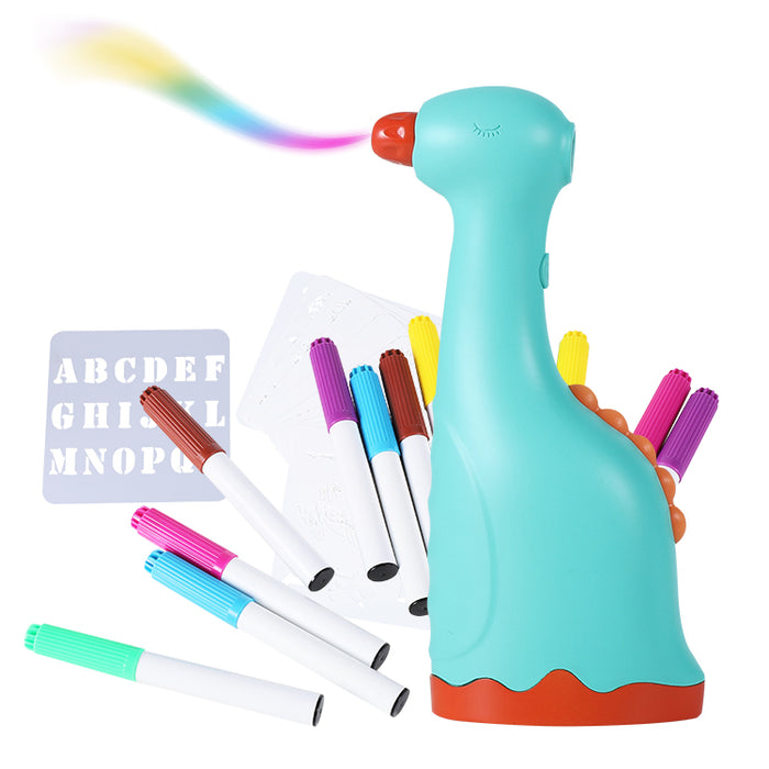 Formula Airbrush Kit Dino For Kids Watercolour Pens And Stencils Aa Battery