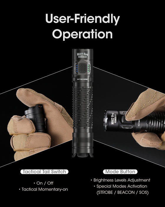 Nitecore Mh12Pro 3300 Lumen Uhi Usb-C Tactical Flashlight 505 Yards Throw